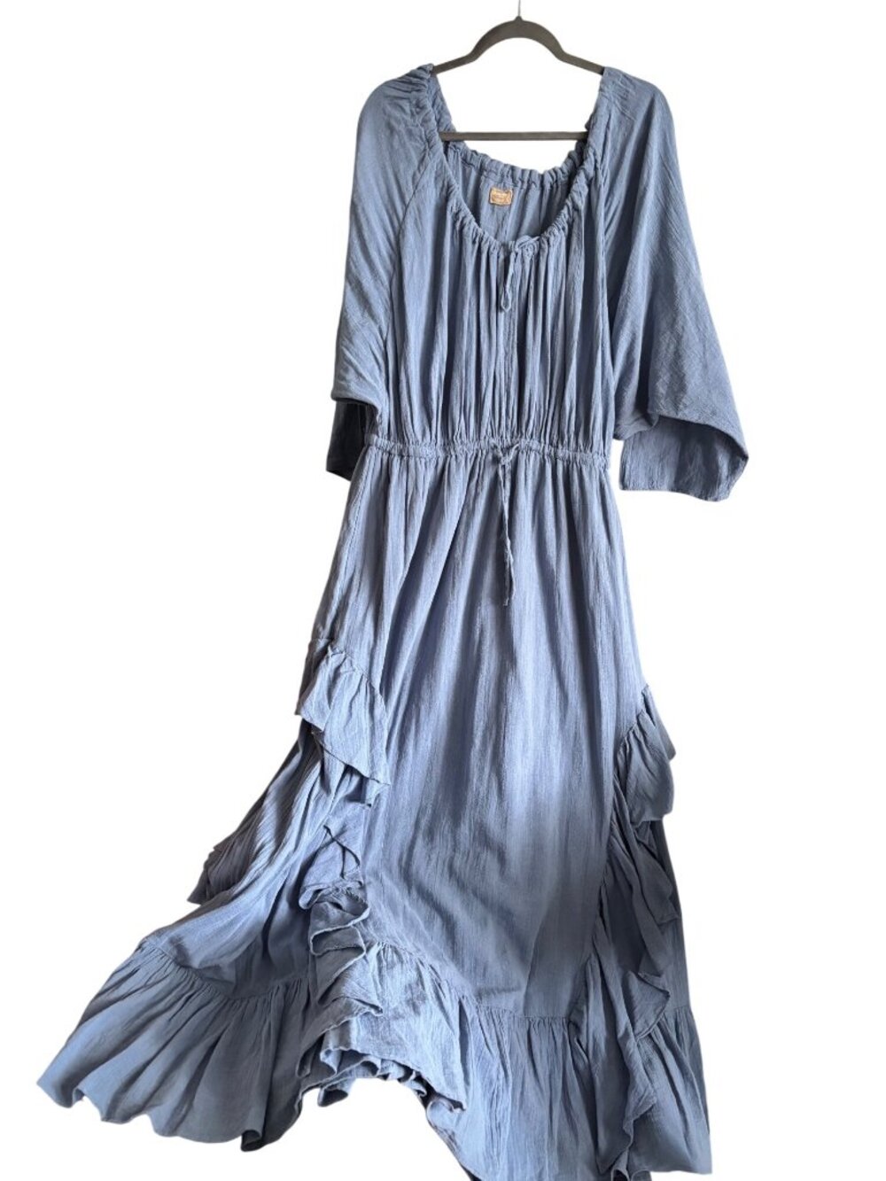 Free People Shore Chic Maxi Dress Blue Suede Ruffled Cotton Boho Style XL - Picture 4 of 8